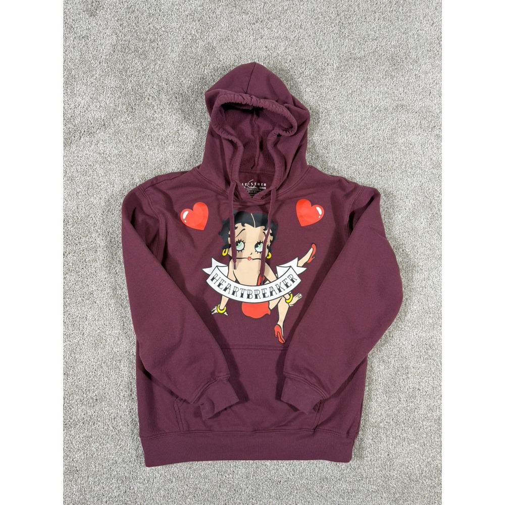 Betty Boop Womens Size Large Purple Heart Breaker Hoodie Sweatshirt